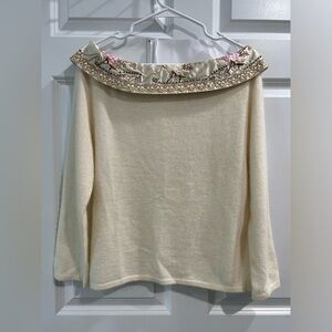 Rare Anthropologie Lambs Wool Angora Blend Sweater Snak Elegant Boat Neck Size L